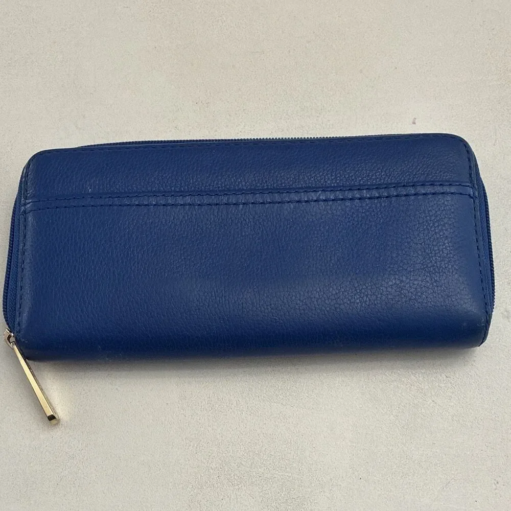 Michael Kors Women’s Blue Zip-Around Wallet with Logo Accents, Credit Card